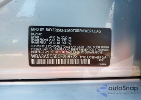 2012 BMW 328I z USA, uszkodzony, nr VIN WBA3A5C55CF258723